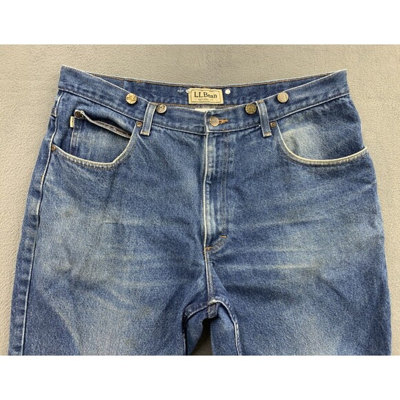 LL Bean Natural Fit Denim Jeans Men's Size 38X29 Distressed Suspender Buttons - Picture 8 of 16